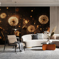 Golden Dandelion Seed Heads Mural Wallpaper — Glowing Botanical Mural Wallpaper - pure wallpaper artwork