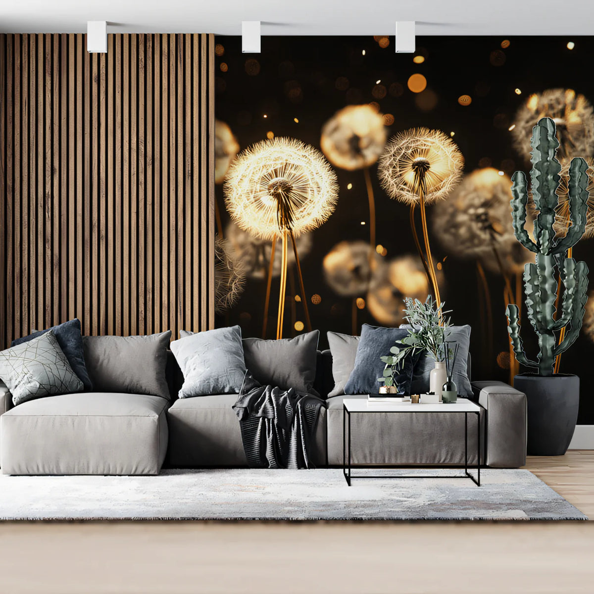 Luminous Dandelion Seed Mural Wallpaper — Glowing Botanical Art Mural Wallpaper - pure wallpaper artwork