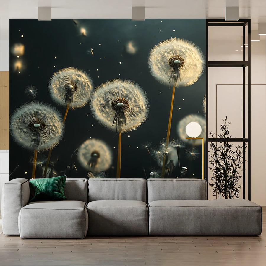 Ethereal Dandelion Seed Mural Wallpaper in Monochrome Mural Wallpaper