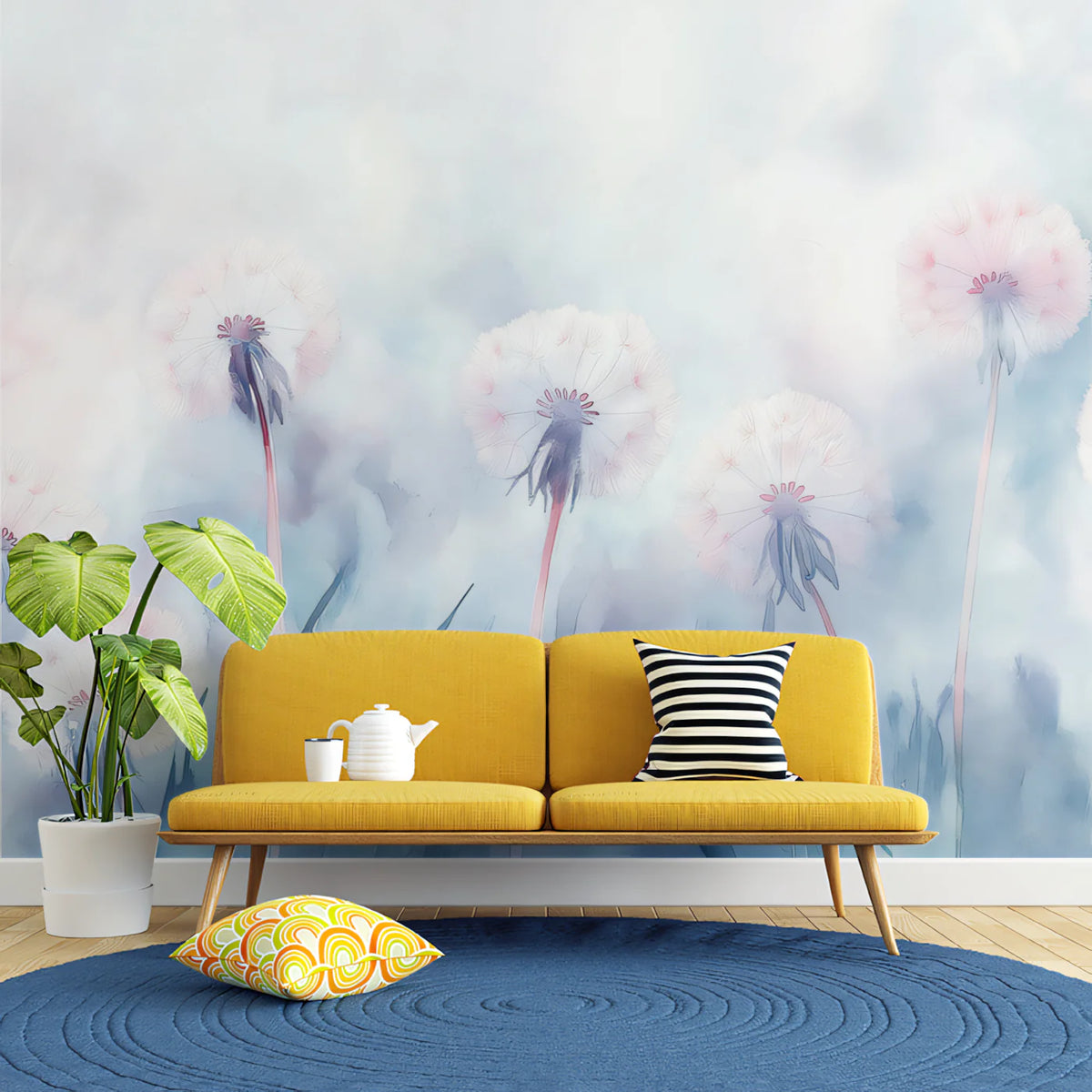 Ethereal Dandelion Meadow Mural Wallpaper — Soft Whimsical Art Mural Wallpaper - pure wallpaper artwork