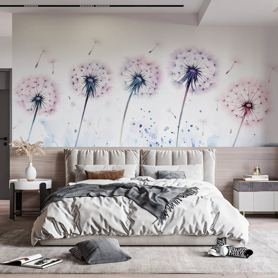 Dandelion Drift Mural Wallpaper — Minimalist Floral Design Mural Wallpaper
