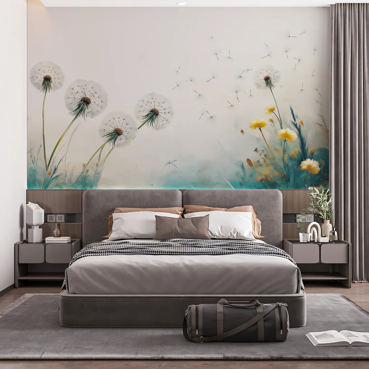 Floating Dandelion Seed Mural Wallpaper — Whimsical Nature Scene Mural Wallpaper - pure wallpaper artwork