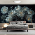 Ethereal White Peonies Mural Wallpaper — Dark Botanical Design Mural Wallpaper - pure wallpaper artwork