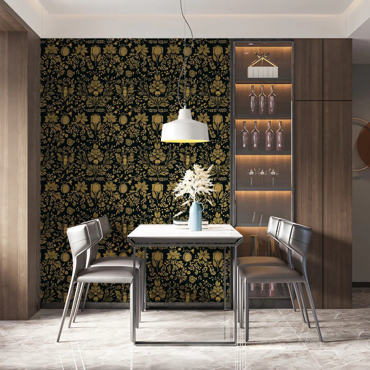 Gilded Apiary Mural Wallpaper — Dark Botanical Garden Aesthetic Mural Wallpaper - pure wallpaper artwork