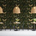 Vintage Botanical Bee Mural Wallpaper in Dark Green and Ochre Mural Wallpaper - pure wallpaper artwork