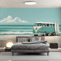 Vintage Surf Van Mural Wallpaper — Coastal Beach Scene Mural Wallpaper - pure wallpaper artwork