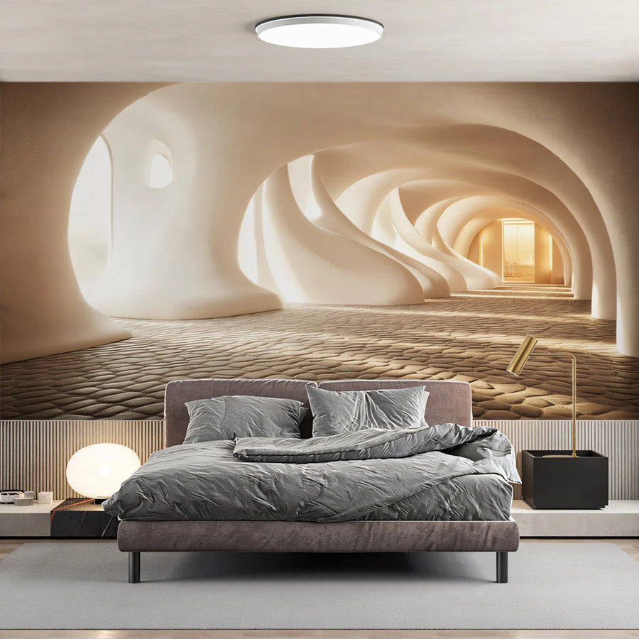Organic Sculptural Archway Mural Wallpaper — Modern Neutral Mural Wallpaper