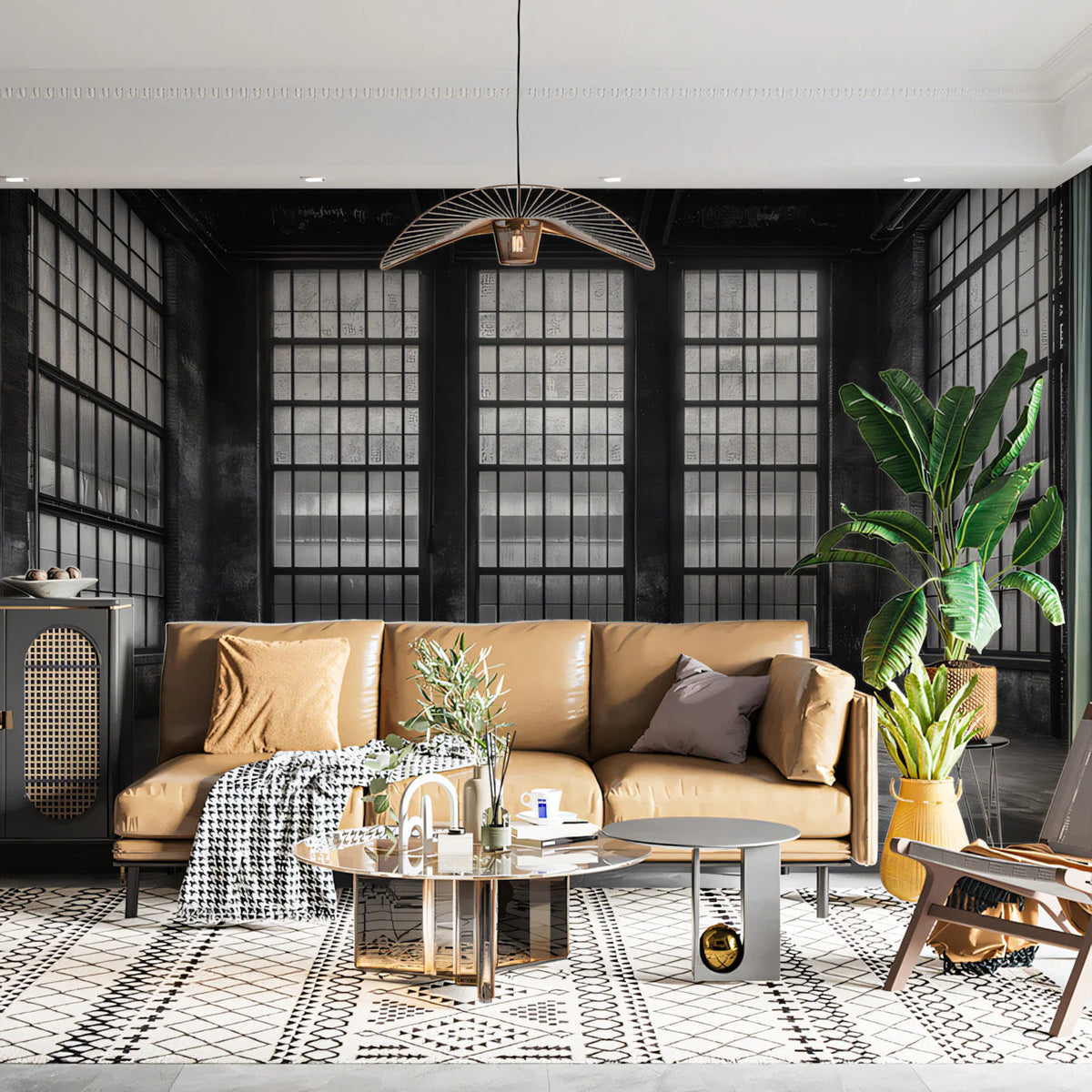 Industrial Factory Window Mural Wallpaper — Monochrome Perspective Mural Wallpaper - pure wallpaper artwork