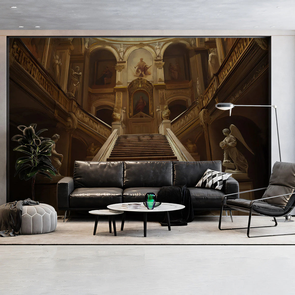 Grand Baroque Staircase Mural Wallpaper — Ornate Architectural Art Mural Wallpaper - pure wallpaper artwork