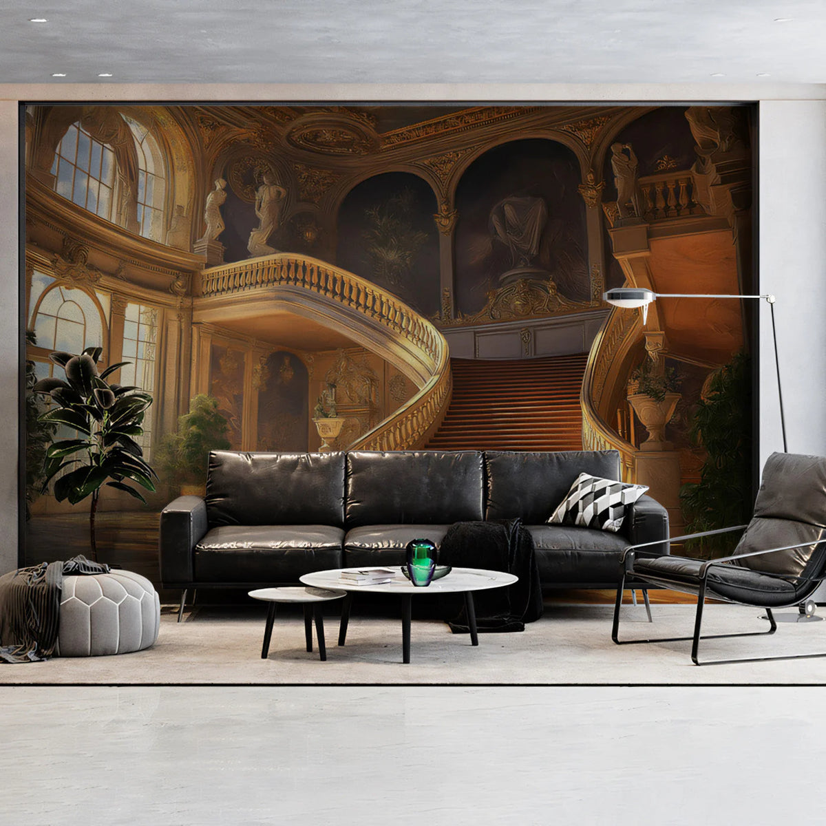 Grand Baroque Staircase Mural Wallpaper — Opulent Historical Scene Mural Wallpaper - pure wallpaper artwork