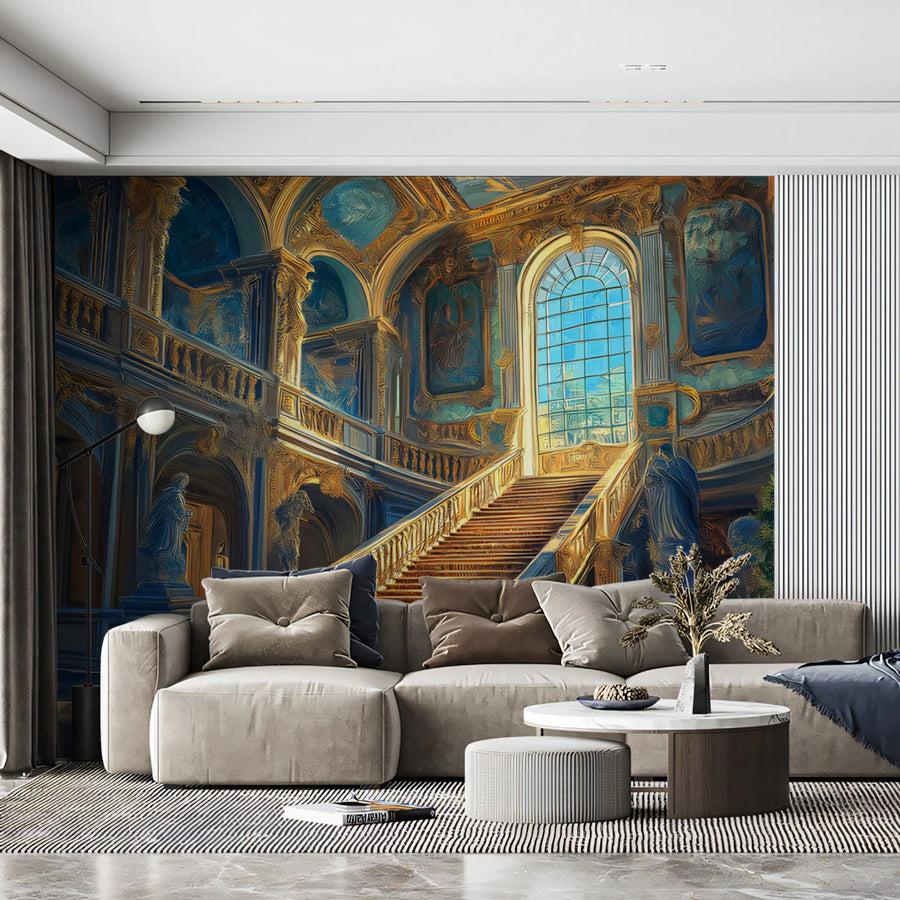 Grand Baroque Staircase Mural Wallpaper — Ornate Historical Design Mural Wallpaper