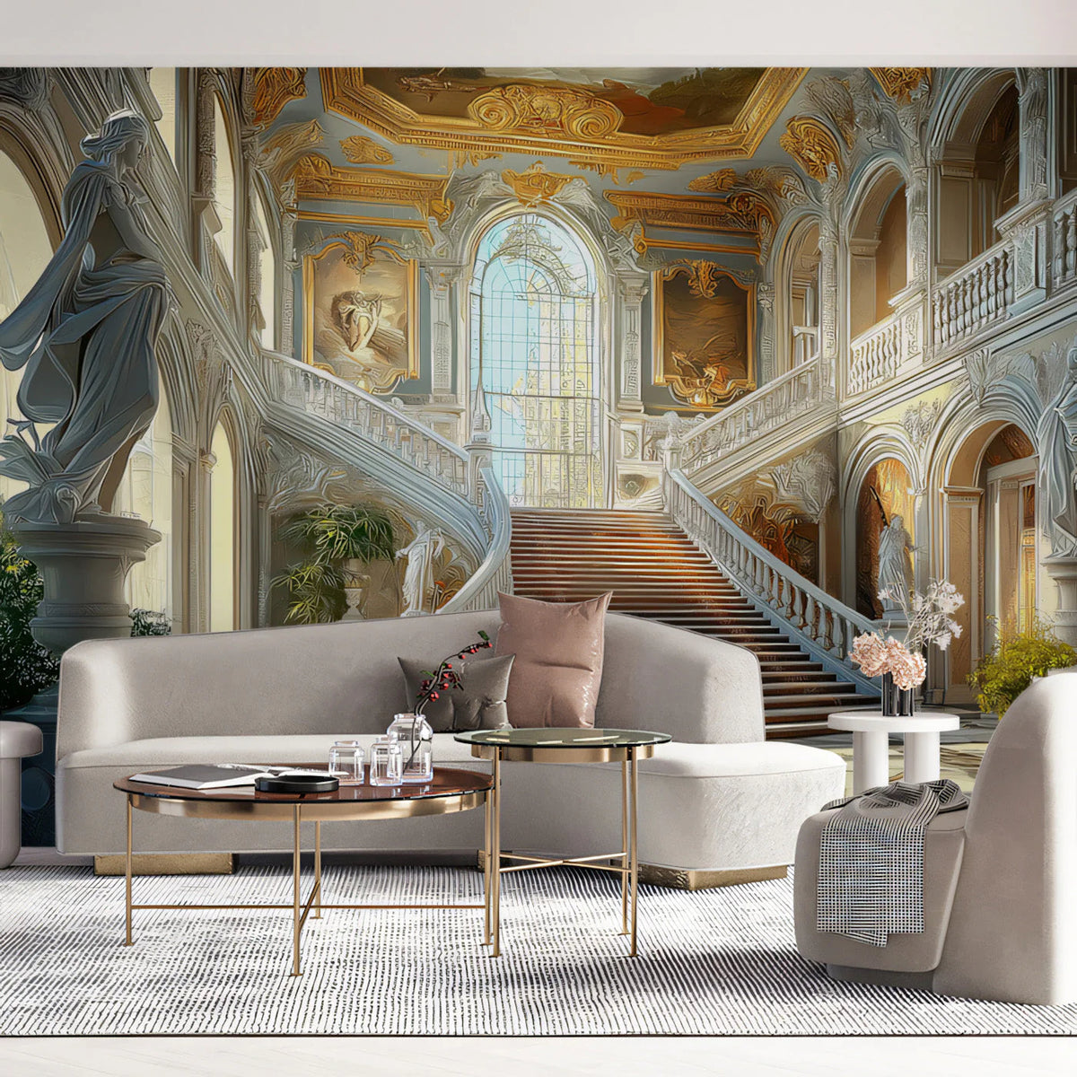 Grand Baroque Staircase Mural Wallpaper — Architectural Luxury Mural Wallpaper - pure wallpaper artwork