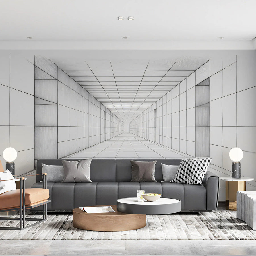 Perspective Corridor Mural Wallpaper — Modern Sketch Design Mural Wallpaper