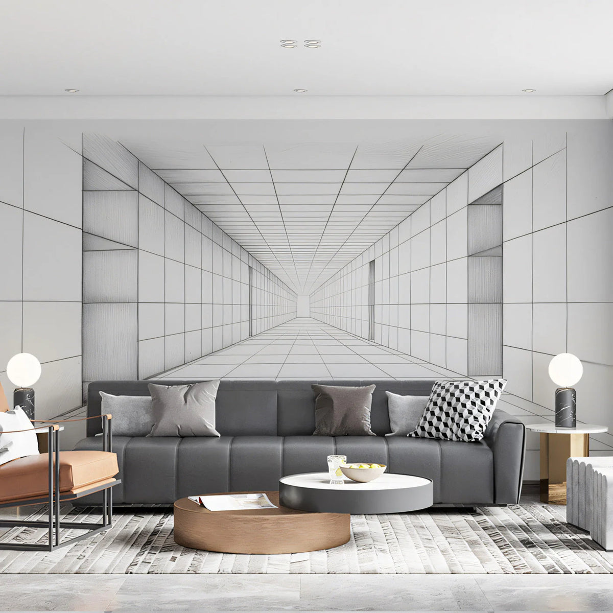 Perspective Corridor Mural Wallpaper — Modern Sketch Design Mural Wallpaper - pure wallpaper artwork