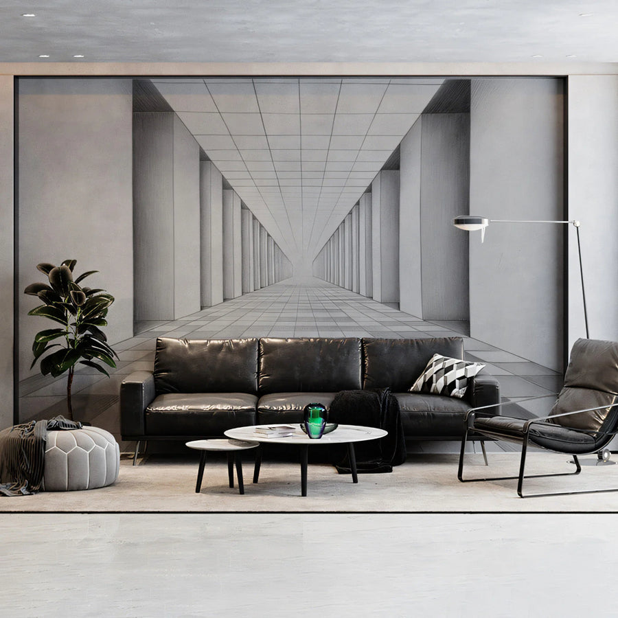 Perspective Corridor Mural Wallpaper — Minimalist Architectural Sketch Mural Wallpaper
