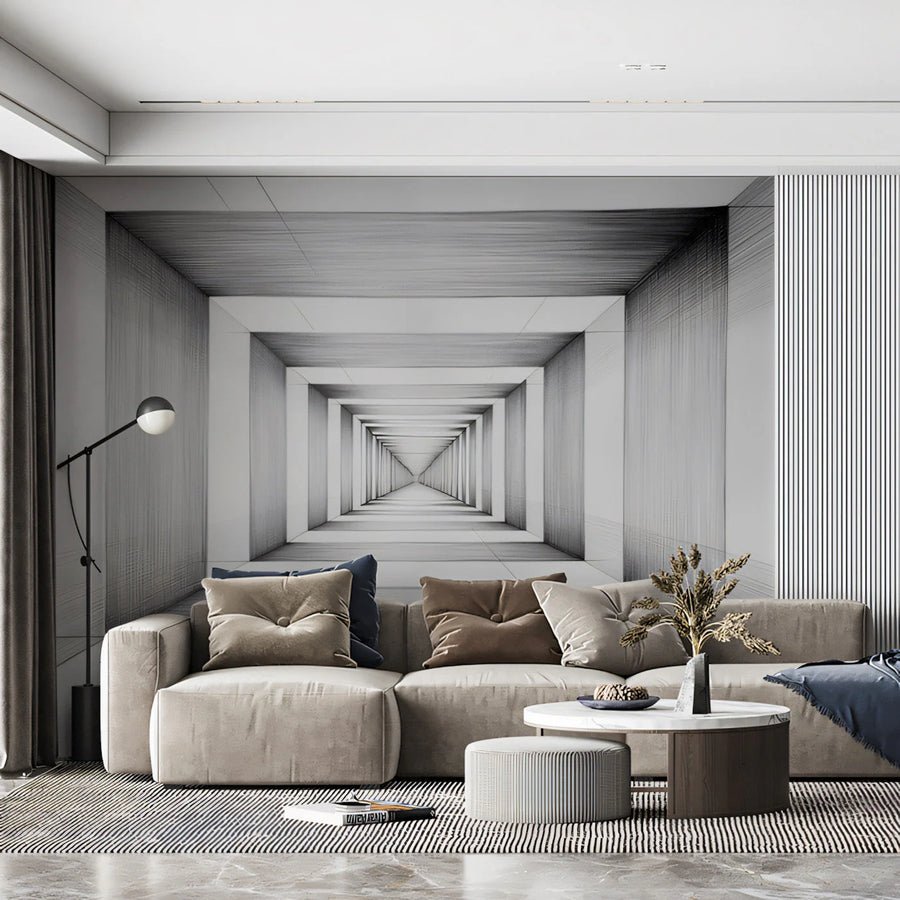 Infinite Corridor Mural Wallpaper — Modern Geometric Sketch Mural Wallpaper