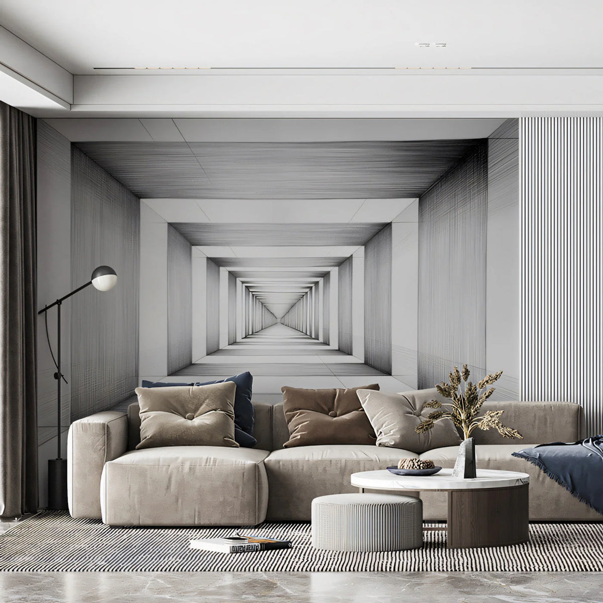 Infinite Corridor Mural Wallpaper — Modern Geometric Sketch Mural Wallpaper - pure wallpaper artwork