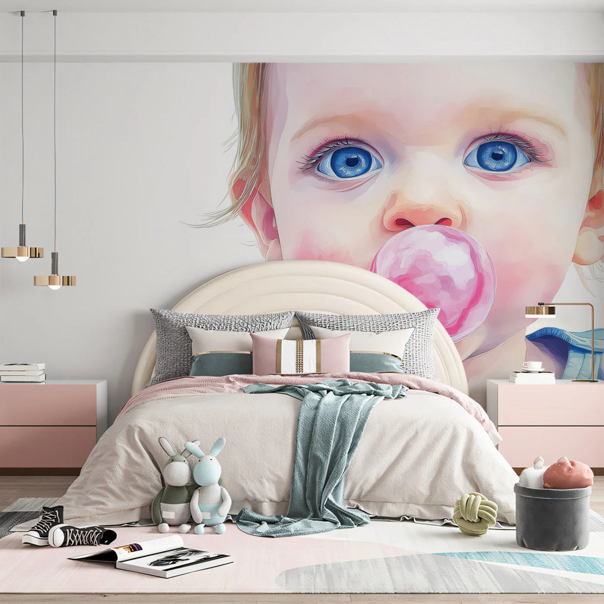 Bubble Gum Baby Mural Wallpaper — Whimsical Artistic Portrait Mural Wallpaper - pure wallpaper artwork