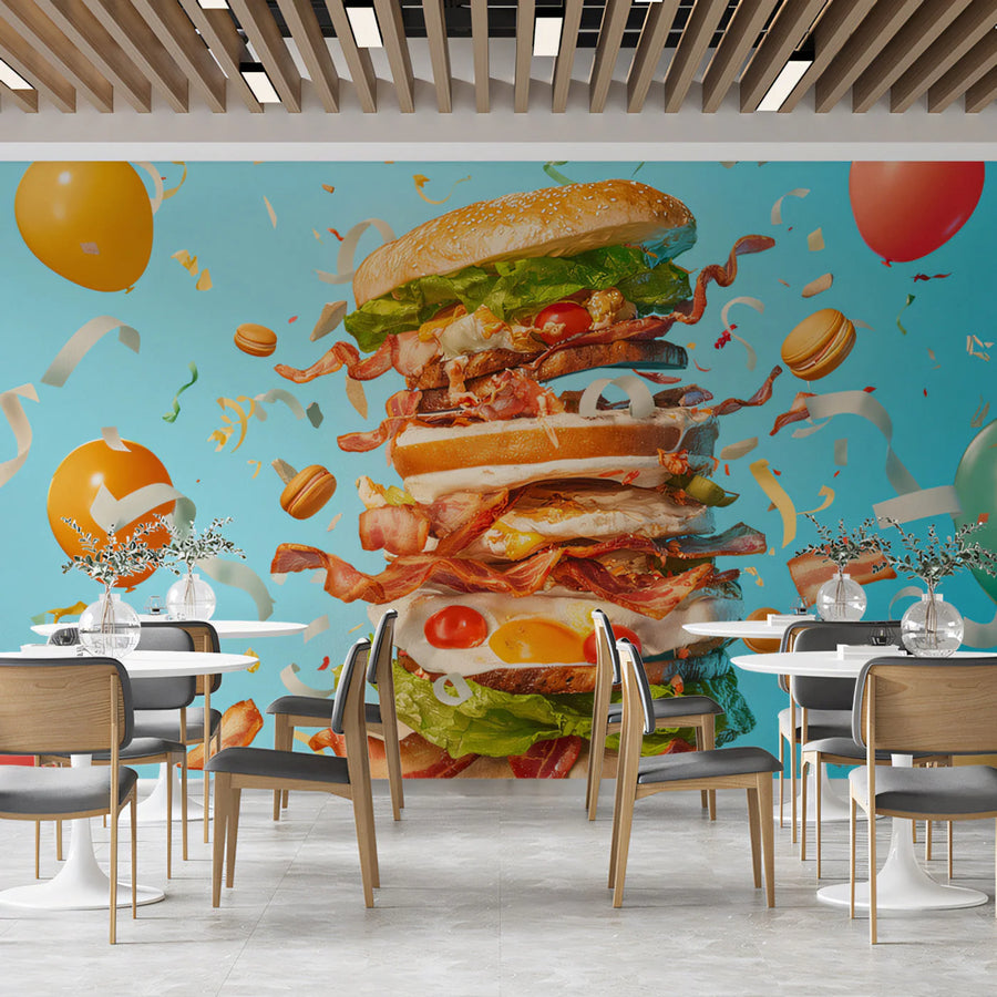 Floating Sandwich Celebration Mural Wallpaper —Whimsical Decor Mural Wallpaper