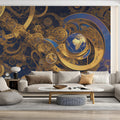 Celestial Orrery Mural Wallpaper — Astronomical Gold and Navy Mural Wallpaper - pure wallpaper artwork