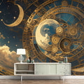 Celestial Clockwork Mural Wallpaper — Navy and Gold Astronomy Mural Wallpaper - pure wallpaper artwork