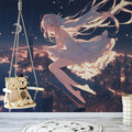 Floating Celestial Girl Mural Wallpaper — Dreamy Night Sky Design Mural Wallpaper - pure wallpaper artwork