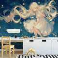 Floating Girl in Night Sky Mural Wallpaper — Whimsical Fantasy Mural Wallpaper - pure wallpaper artwork