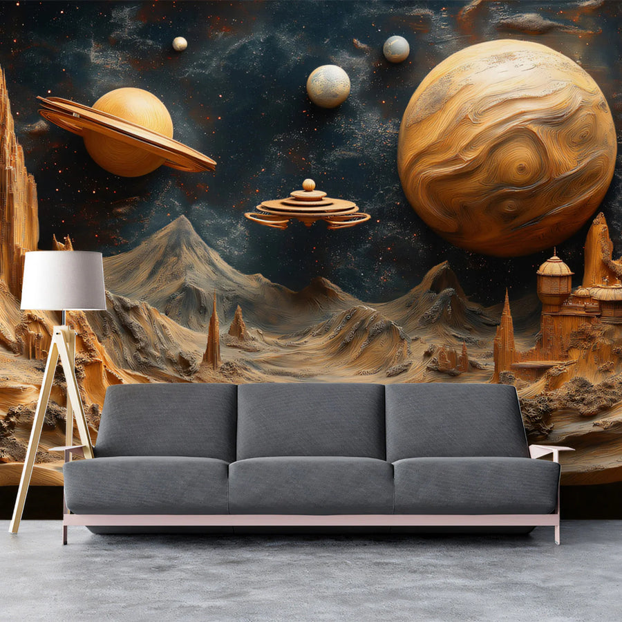 Alien Exoplanet Landscape Mural Wallpaper — Cosmic Sci-Fi Scene Mural Wallpaper