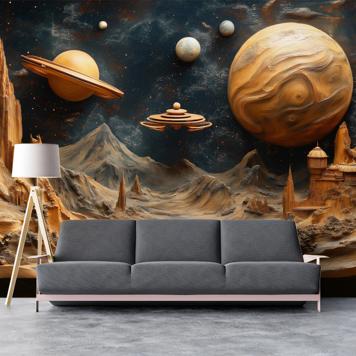 Alien Exoplanet Landscape Mural Wallpaper — Cosmic Sci-Fi Scene Mural Wallpaper - pure wallpaper artwork