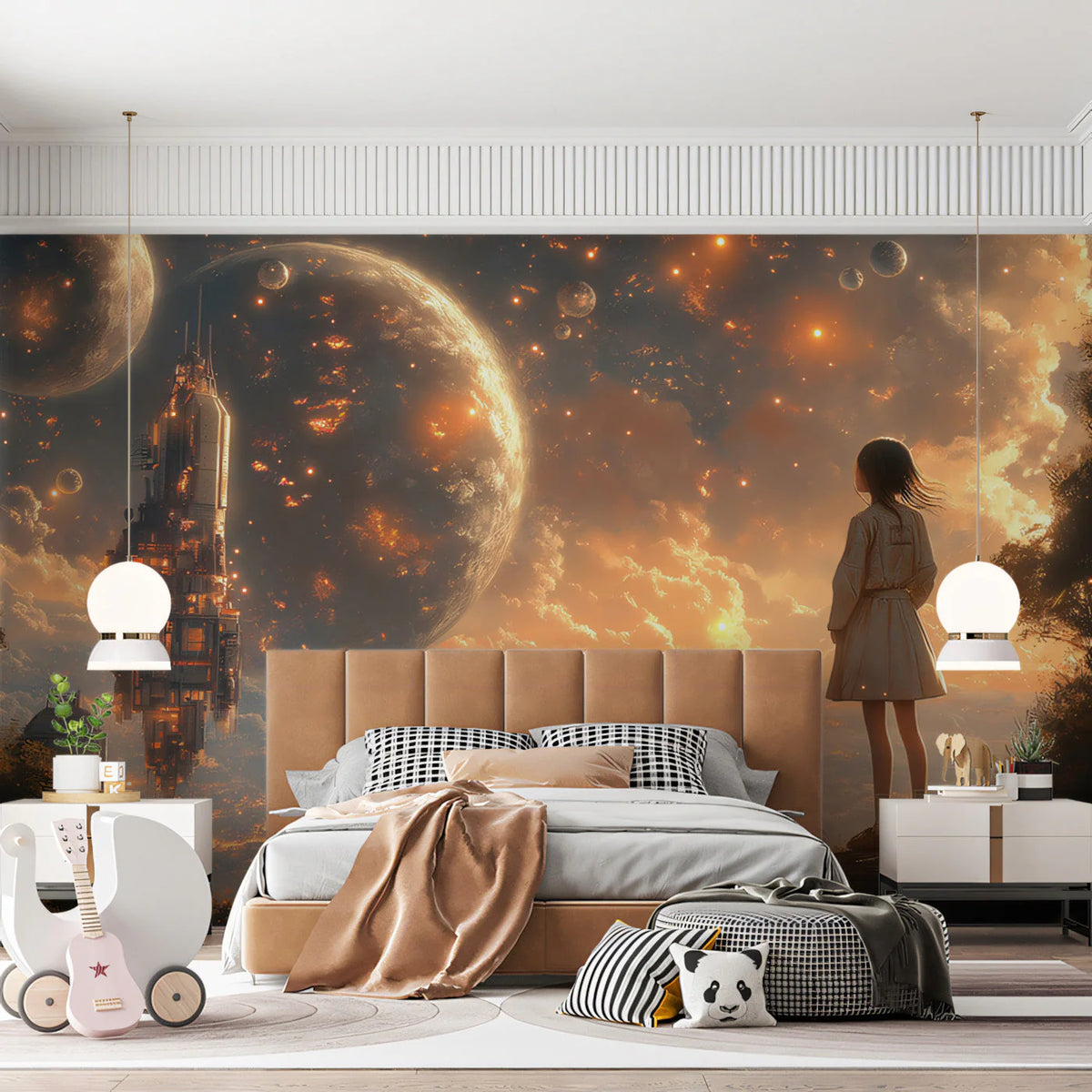 Celestial Horizon Mural Wallpaper — Cosmic Space Illustration Mural Wallpaper - pure wallpaper artwork