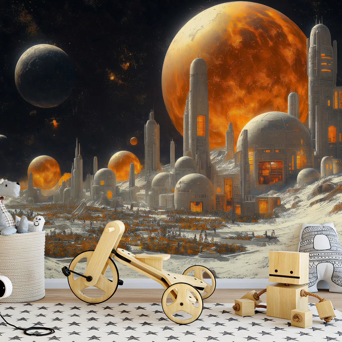 Lunar Colony Horizon Mural Wallpaper — Futuristic Space Design Mural Wallpaper - pure wallpaper artwork