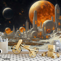 Lunar Colony Horizon Mural Wallpaper — Futuristic Space Design Mural Wallpaper - pure wallpaper artwork