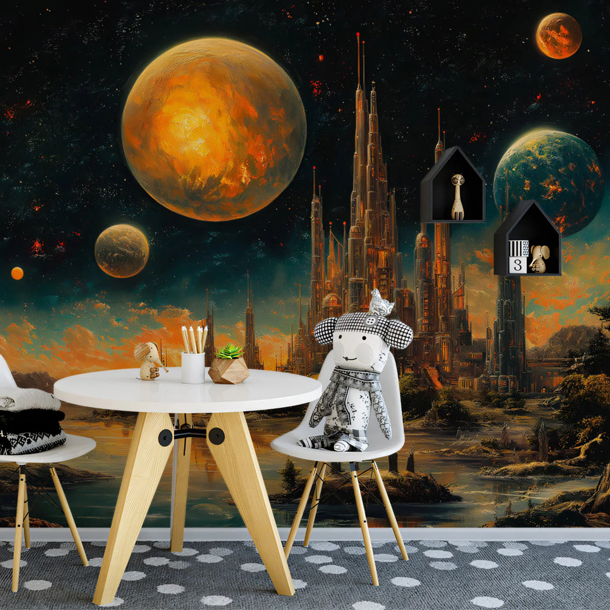 Celestial Spire Fantasy Mural Wallpaper — Otherworldly Landscape Mural Wallpaper - pure wallpaper artwork