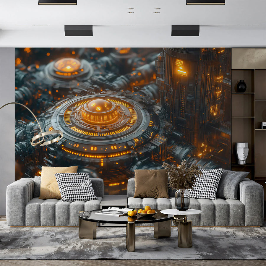 Technological Core Mural Wallpaper — High-Tech Sci-Fi Industrial Mural Wallpaper