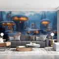 Neon Alien Cityscape Mural Wallpaper — Futuristic Night Glow Mural Wallpaper - pure wallpaper artwork