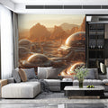 Martian Outpost Horizon Mural Wallpaper — Futuristic Landscape Mural Wallpaper - pure wallpaper artwork