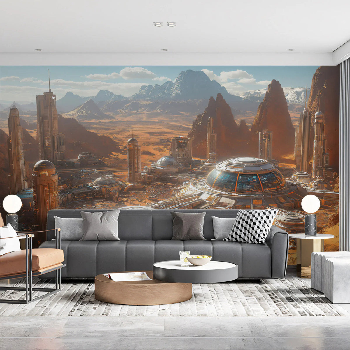 Martian Outpost Mural Wallpaper — Sci-Fi Desert Landscape Mural Wallpaper - pure wallpaper artwork