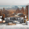 Martian Outpost Mural Wallpaper — Sci-Fi Desert Landscape Mural Wallpaper - pure wallpaper artwork