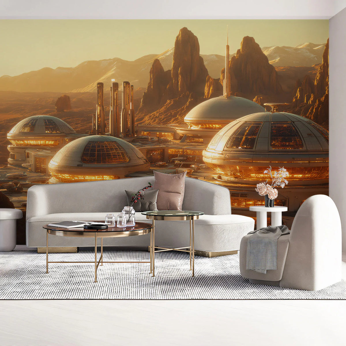 Martian Outpost Mural Wallpaper — Sci-Fi Desert Landscape Mural Wallpaper - pure wallpaper artwork