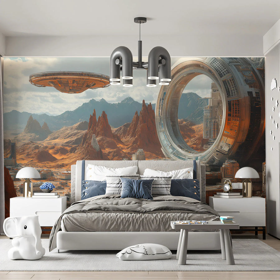 Martian Industrial Colony Mural Wallpaper — Sci-Fi Landscape Mural Wallpaper