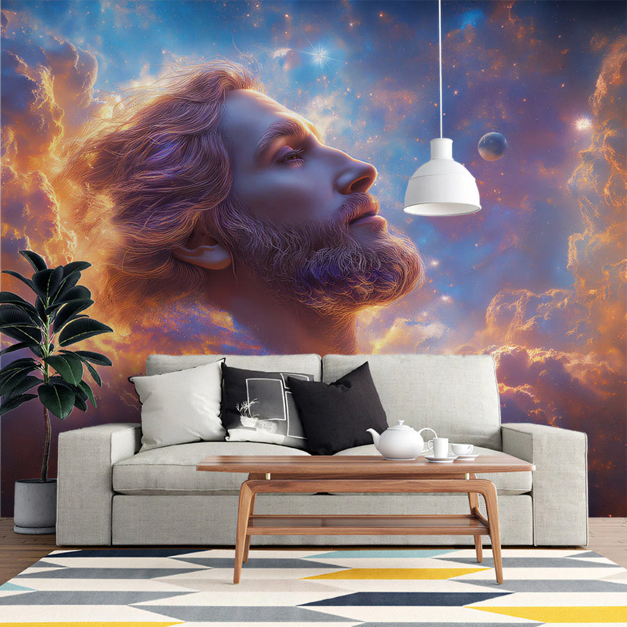Celestial Portrait Mural Wallpaper — Vibrant Cosmic Art Mural Wallpaper