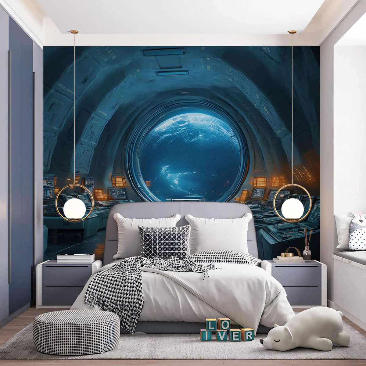 Orbital Space Station View Mural Wallpaper — Modern Sci-Fi Art Mural Wallpaper - pure wallpaper artwork