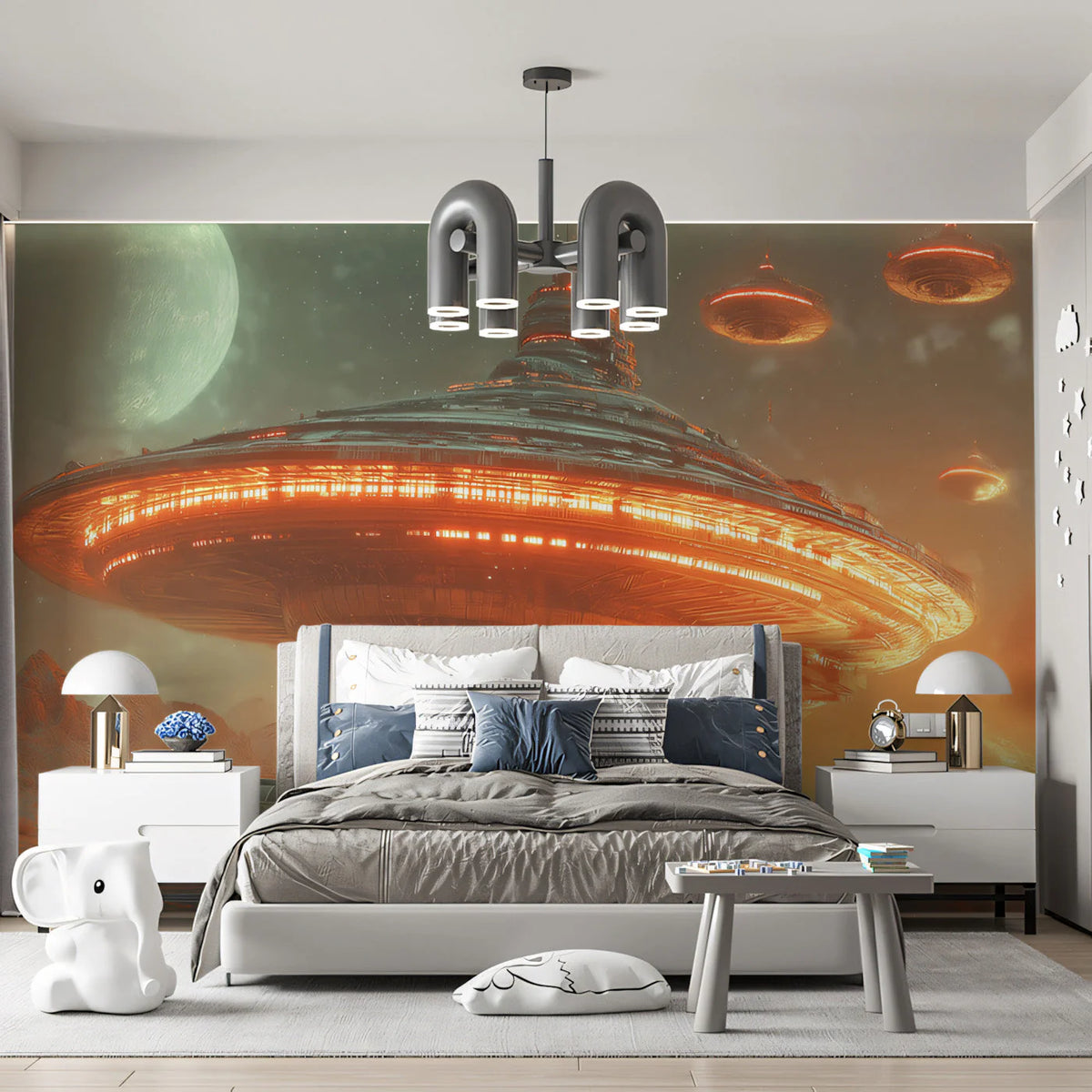 Extraterrestrial Arrival Mural Wallpaper — Sci-Fi Cinematic Art Mural Wallpaper - pure wallpaper artwork