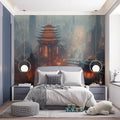 Cybernetic Pagoda City Mural Wallpaper — Futuristic Urban Design Mural Wallpaper - pure wallpaper artwork