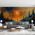 Celestial Horizon Mural Wallpaper — Cosmic Landscape Design Mural Wallpaper - pure wallpaper artwork