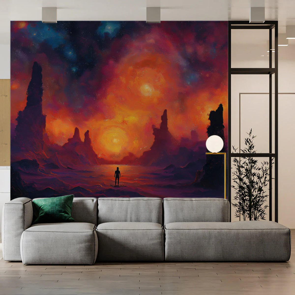 Cosmic Horizon Mural Wallpaper — Vibrant Nebula Art Mural Wallpaper - pure wallpaper artwork