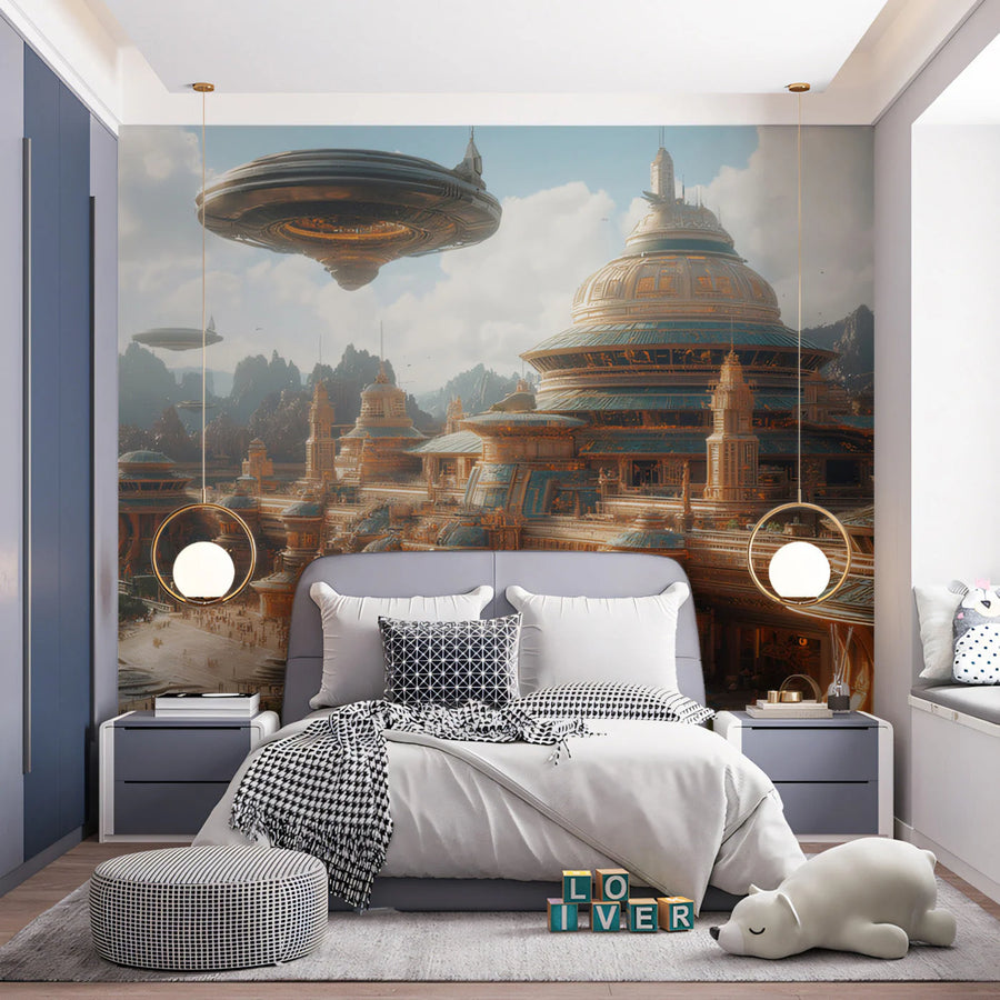 Alien Metropolis Mural Wallpaper — Sci-Fi Architectural Design Mural Wallpaper