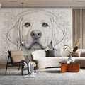 Golden Retriever Floral Mural Wallpaper — Line Art Sketch Style Mural Wallpaper - pure wallpaper artwork