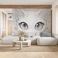 Mystical Cat Portrait Mural Wallpaper — Ornamental Monochrome Line Art Mural Wallpaper - pure wallpaper artwork