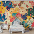 Cuddle Cats Mural Wallpaper — Whimsical Multicolored Illustration Mural Wallpaper - pure wallpaper artwork